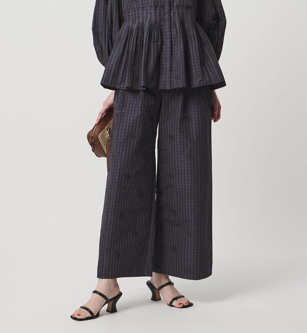 UNITED ARROWS「ギンガムチェック フラワー ジャガード ワイドパンツ ‐ウォッシャブル‐」|その他|BLACK