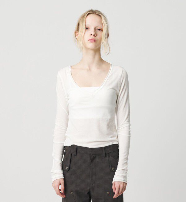 ATTISESSION「＜ATTISESSION＞Vネック ロングスリーブ トップス」|Tシャツ・カットソー|WHITE