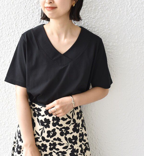 SHIPS for women「《予約》【WEB限定】〈ネックが選べる2サイズ展開〉オーガニックコットン バリエーションネック TEE」|Tシャツ・カットソー|ブラック系