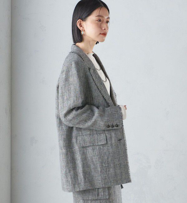 SHIPS for women「〈手洗い可能〉チェック / 無地 フリンジ ボクシー ジャケット」|テーラードジャケット|