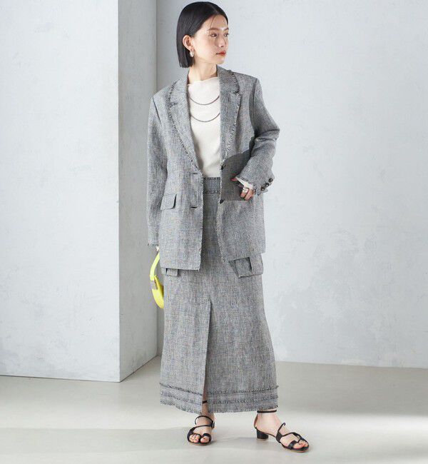 SHIPS for women「〈手洗い可能〉チェック / 無地 フリンジ ボクシー ジャケット」|テーラードジャケット|