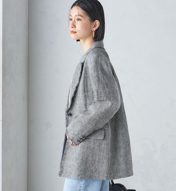 SHIPS for women「〈手洗い可能〉チェック / 無地 フリンジ ボクシー ジャケット」|テーラードジャケット|