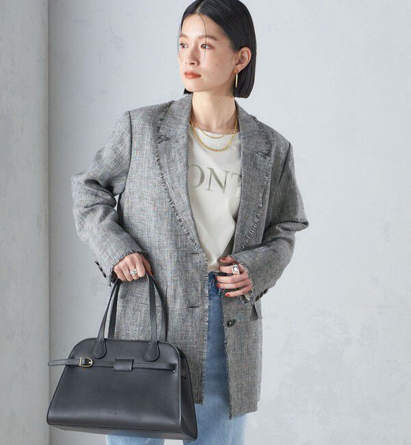 SHIPS for women「〈手洗い可能〉チェック / 無地 フリンジ ボクシー ジャケット」|テーラードジャケット|