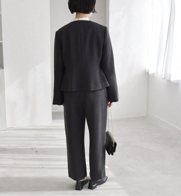 quaranciel「quaranciel:〈洗濯機可能〉ダブルクロス フレア ノーカラー ジャケット（セットアップ対応）」|ノーカラージャケット|