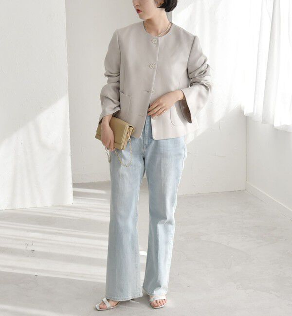 quaranciel「quaranciel:〈洗濯機可能〉ダブルクロス フレア ノーカラー ジャケット（セットアップ対応）」|ノーカラージャケット|