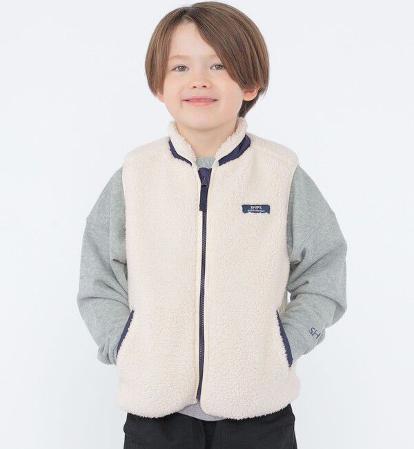 SHIPS KIDS「SHIPS KIDS:100～130cm/〈洗濯機可能〉ボア リバーシブル ベスト」|ダウンベスト・ベスト|オフホワイト
