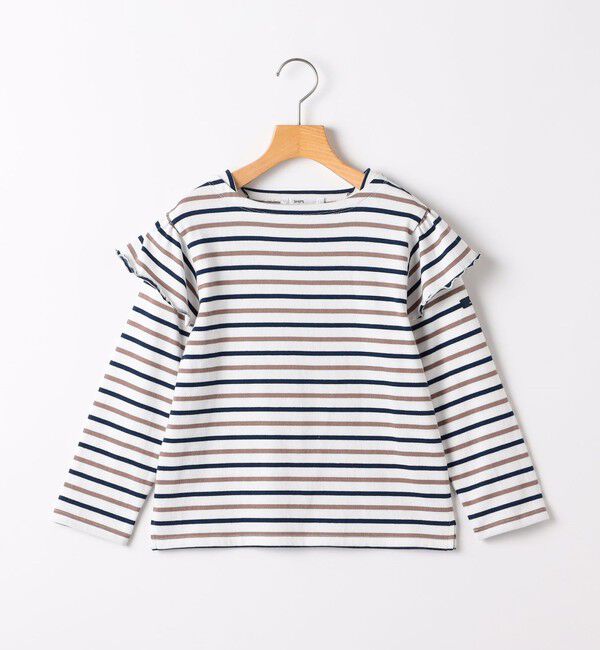 SHIPS KIDS「SHIPS KIDS:140～150cm/ボーダー フリル ロングスリーブ Tシャツ」|Tシャツ・カットソー|オフホワイト