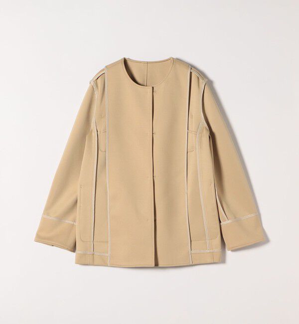 quaranciel「quaranciel:〈手洗い可能〉ジャージー ゴールドボタン クルーネック ジャケット」|ノーカラージャケット|