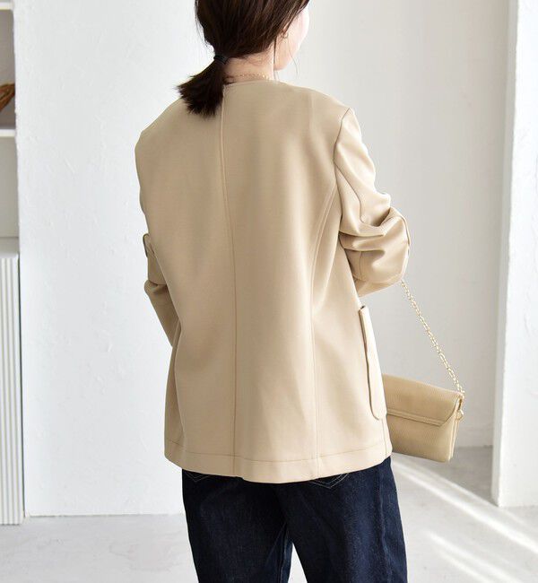 quaranciel「quaranciel:〈手洗い可能〉ジャージー ゴールドボタン クルーネック ジャケット」|ノーカラージャケット|