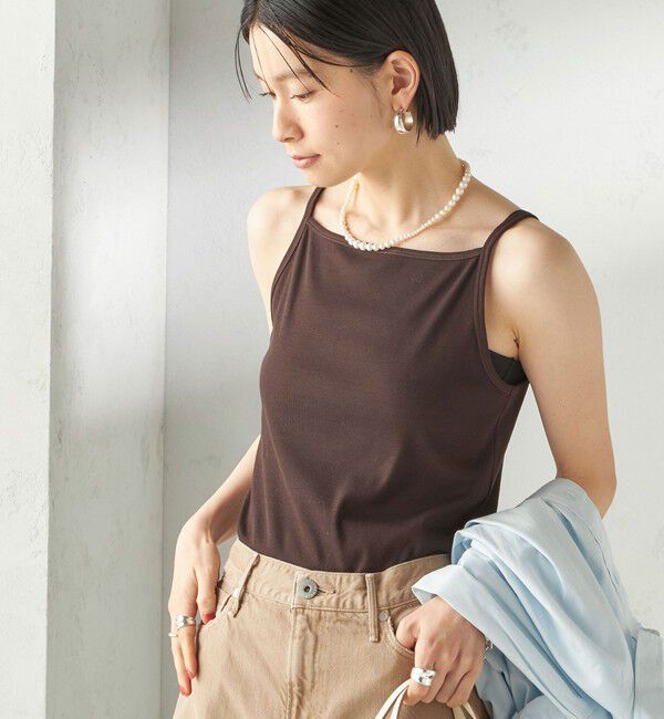 SHIPS for women「【SHIPS別注】GGG:〈手洗い可能〉スクエアネック リブ タンクトップ」|キャミソール|ブラウン