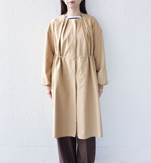 SHIPS Colors 「SHIPS Colors:〈手洗い可能〉ツイル ノーカラー タック コート◇」|ノーカラーコート|