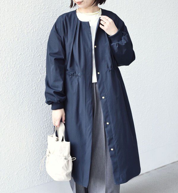 SHIPS Colors 「SHIPS Colors:〈手洗い可能〉ツイル ノーカラー タック コート◇」|ノーカラーコート|