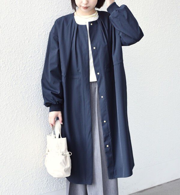 SHIPS Colors 「SHIPS Colors:〈手洗い可能〉ツイル ノーカラー タック コート◇」|ノーカラーコート|