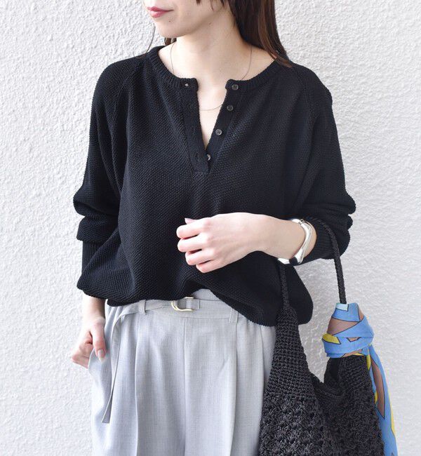 SHIPS Colors 「SHIPS Colors:〈手洗い可能〉ペーパー ライク ヘンリーネック 2WAY ニット◆」|ニット・セーター|