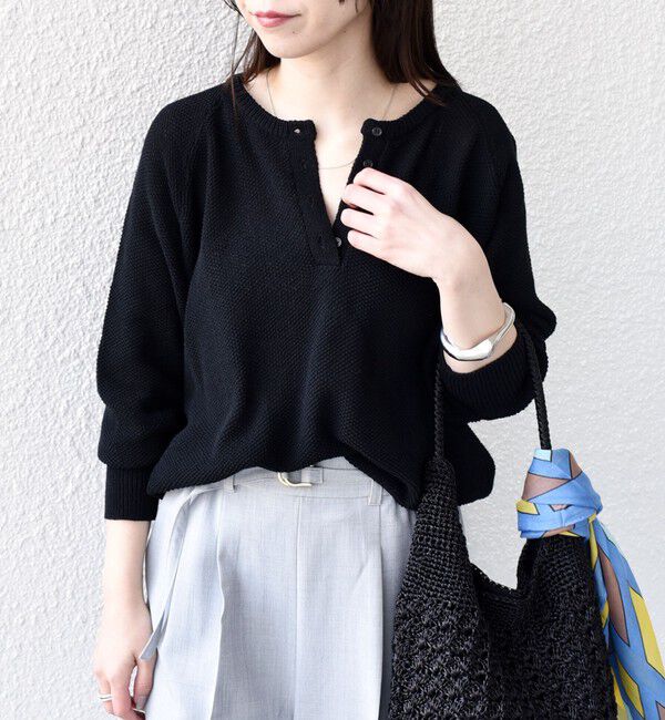SHIPS Colors 「SHIPS Colors:〈手洗い可能〉ペーパー ライク ヘンリーネック 2WAY ニット◆」|ニット・セーター|