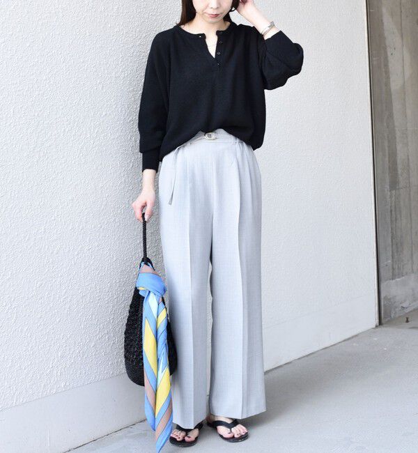 SHIPS Colors 「SHIPS Colors:〈手洗い可能〉ペーパー ライク ヘンリーネック 2WAY ニット◆」|ニット・セーター|