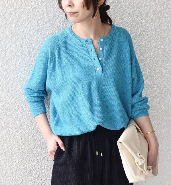 SHIPS Colors 「SHIPS Colors:〈手洗い可能〉ペーパー ライク ヘンリーネック 2WAY ニット◆」|ニット・セーター|