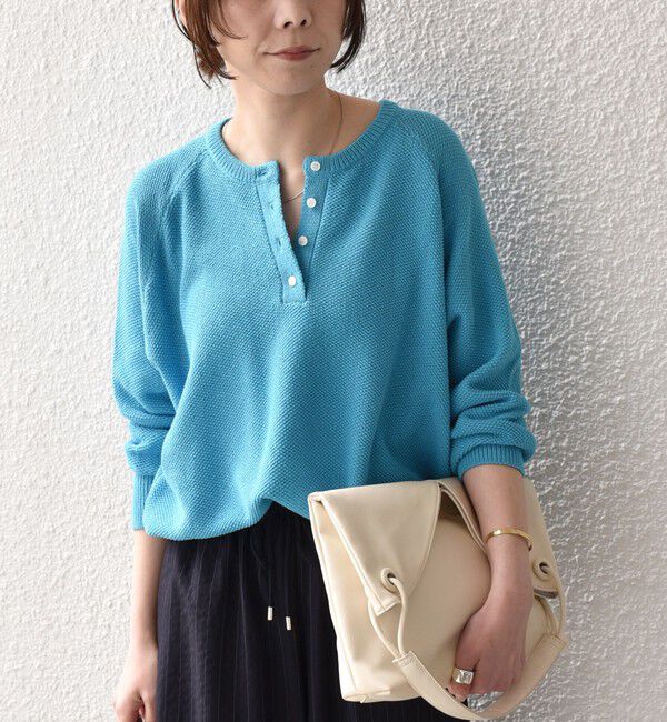 SHIPS Colors 「SHIPS Colors:〈手洗い可能〉ペーパー ライク ヘンリーネック 2WAY ニット◆」|ニット・セーター|
