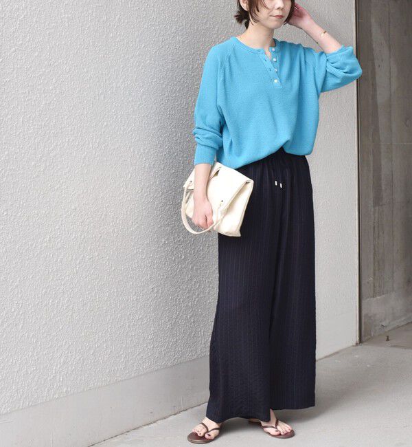 SHIPS Colors 「SHIPS Colors:〈手洗い可能〉ペーパー ライク ヘンリーネック 2WAY ニット◆」|ニット・セーター|