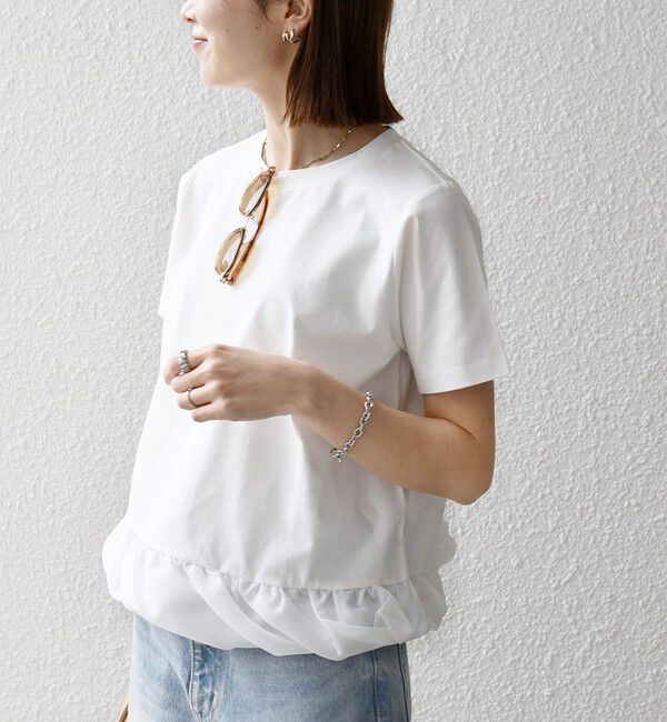 SHIPS any「《予約》SHIPS any:〈多機能/洗濯機可能〉マルチファンクション ドッキング ヘム コンパクト TEE」|Tシャツ・カットソー|オフホワイト