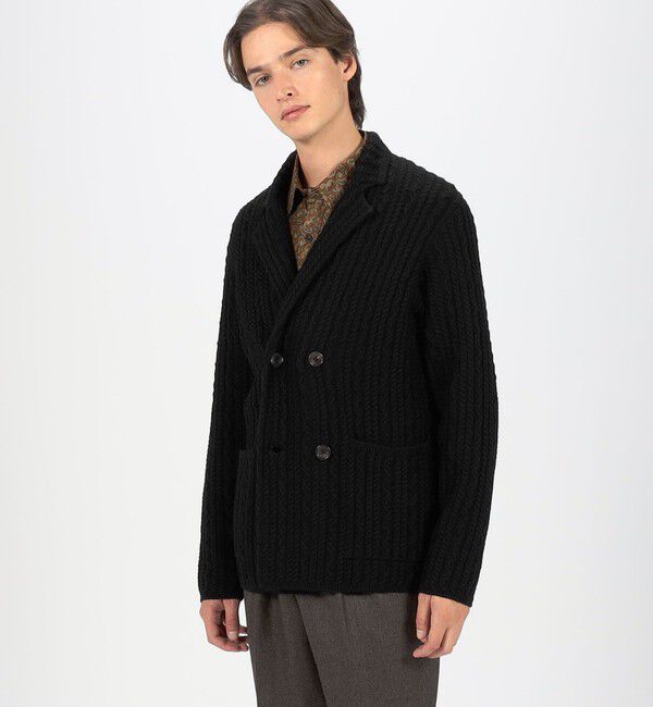 TOMORROWLAND MENS「ウールケーブルニット ダブルブレスト4Bジャケット」|ニット・セーター|