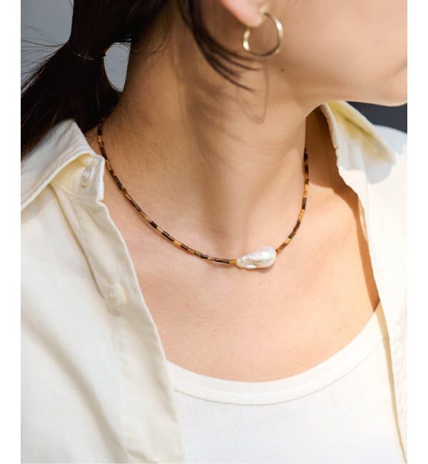 FRAMeWORK「PREEK/プリーク Baroque pearl stone line choker ネックレス」|ネックレス|ブラウン