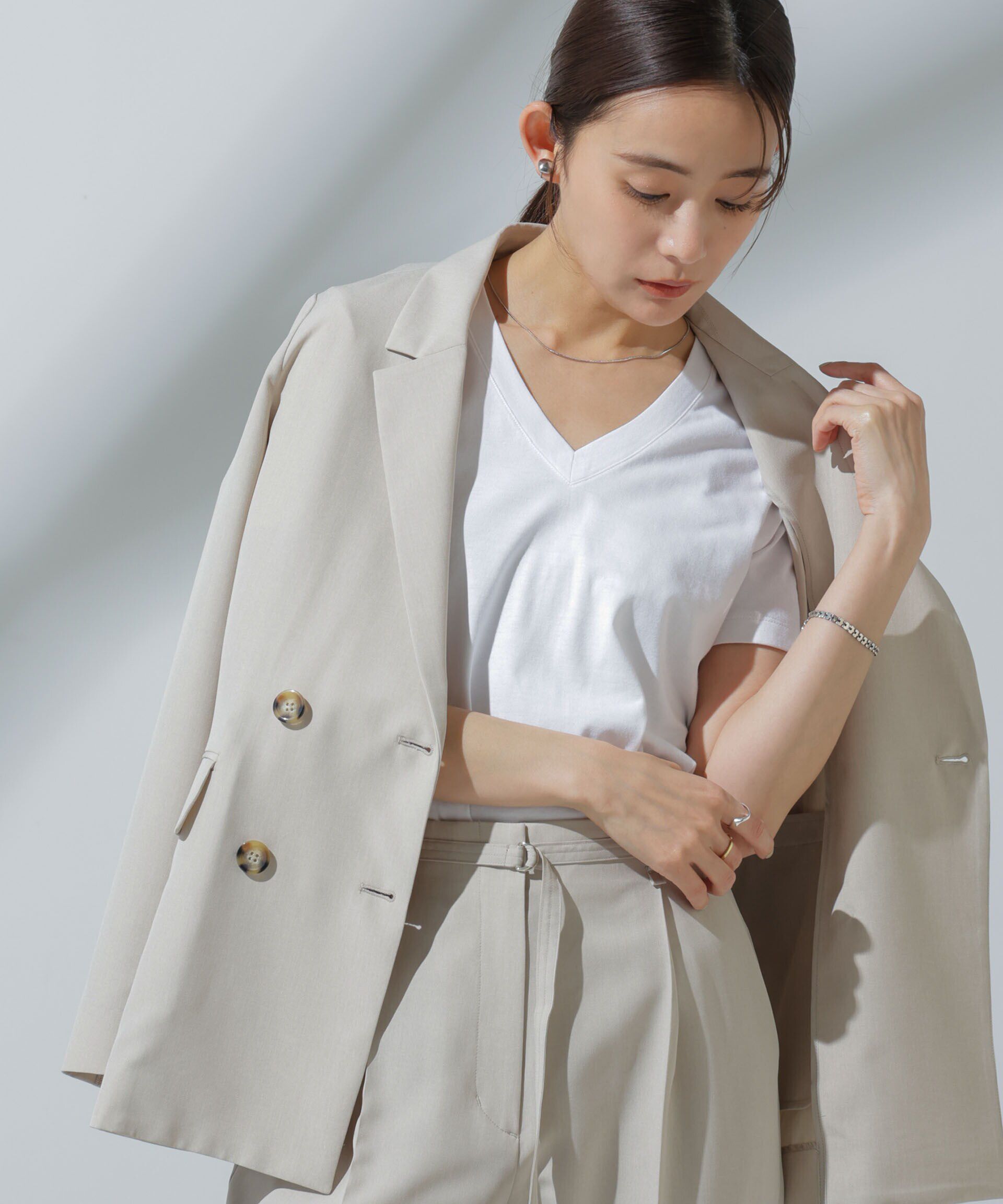 nano･universe「Anti Soaked(R) 汗染み防止 VネックTシャツ」|Tシャツ・カットソー|ホワイト