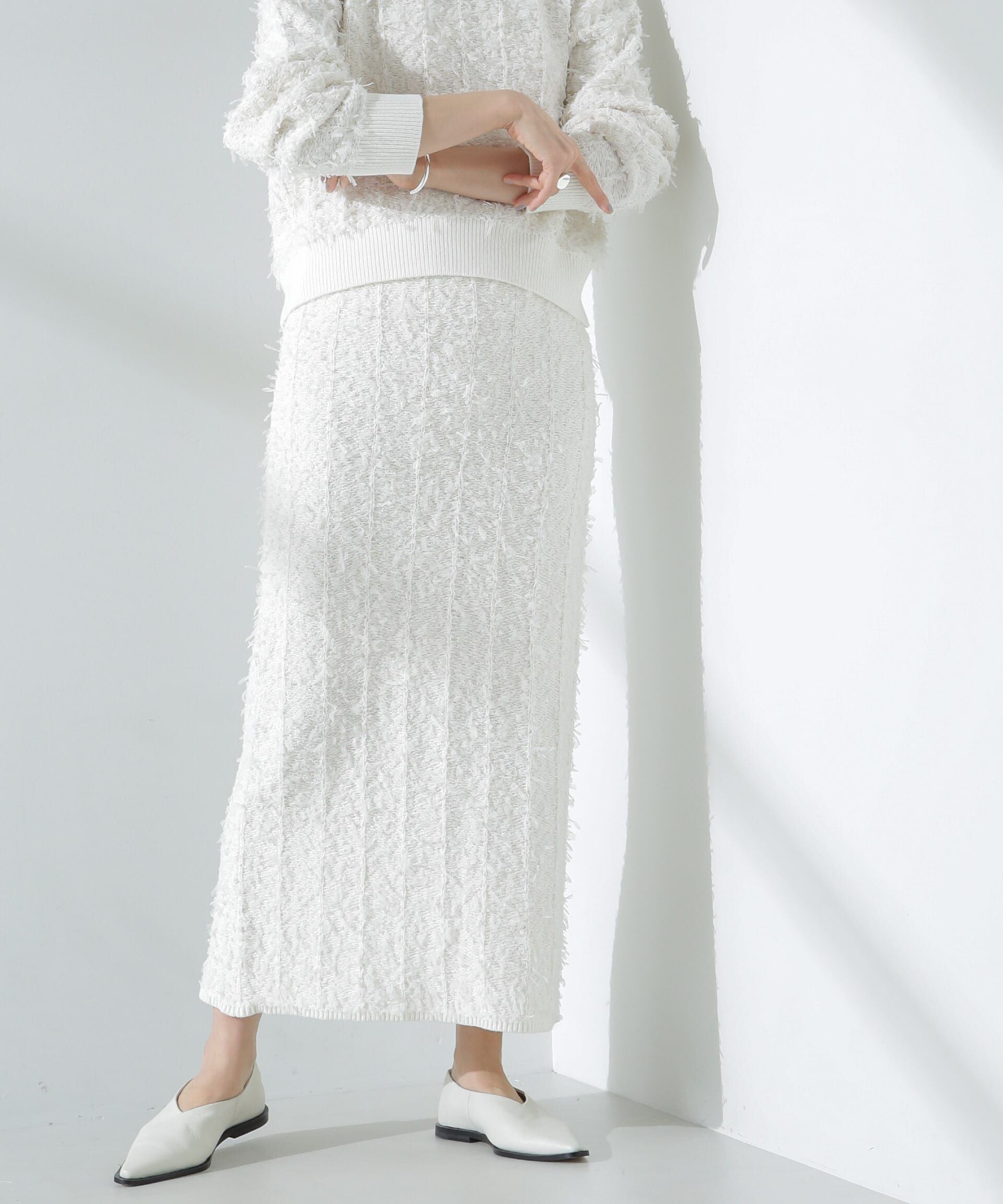 nano･universe「チュールモールニットスカート（セットアップ可）」|スカート|オフホワイト1