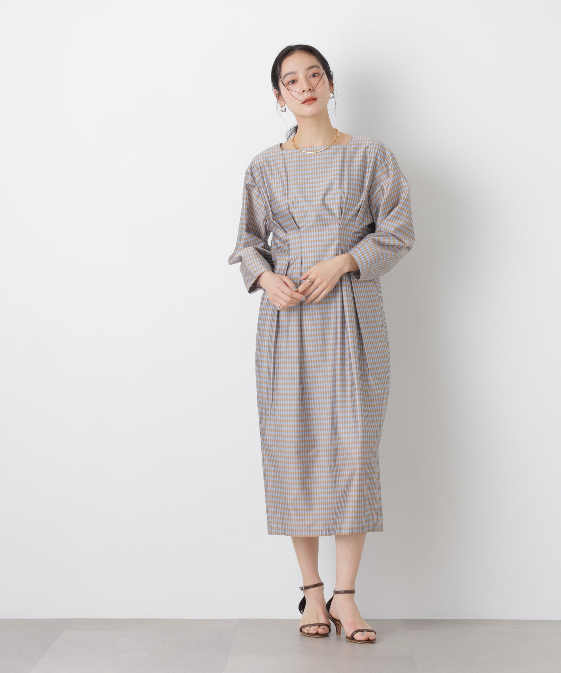 nano･universe「コンストラクテッドシェイプチェックワンピース」|ワンピース|