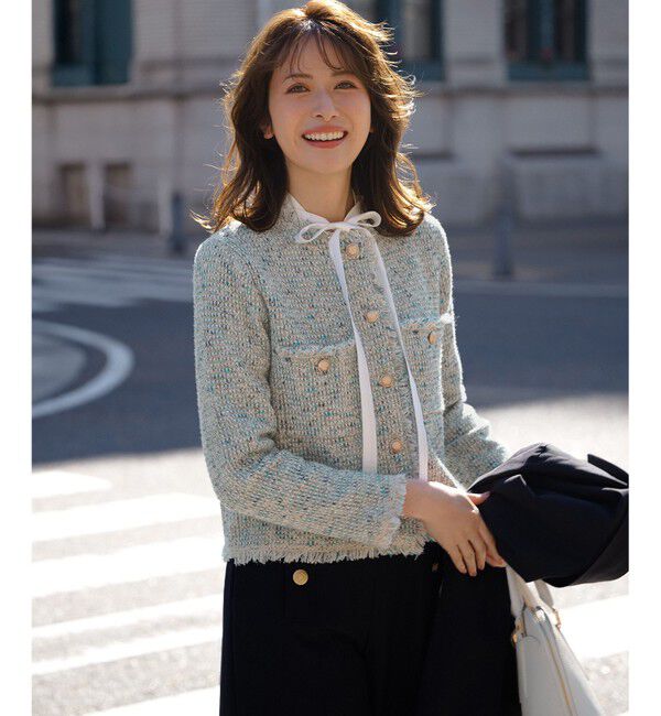 23区「【見上愛さん着用/新色追加/VERY掲載】ツイード ニット ジャケット」|ノーカラージャケット|ｽｶｲﾌﾞﾙ