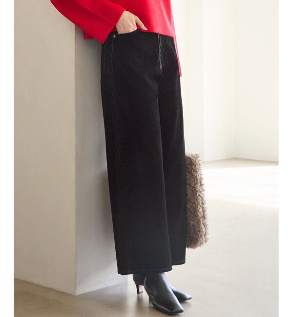 23区「【SLOW/一部店舗限定】フロッキーデニム ワイドパンツ」|デニム|ブラック系