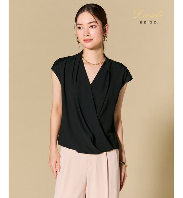 BEIGE,「OLIVE / カシュクールフレンチスリーブブラウス」|シャツ・ブラウス|Black