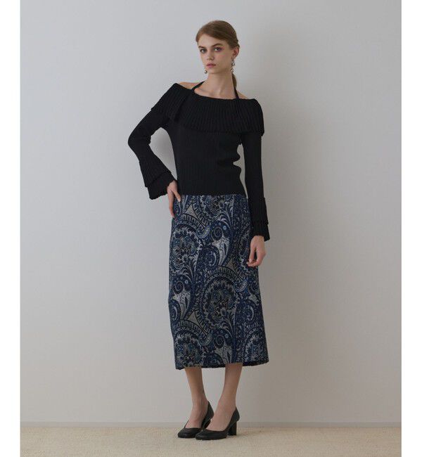 GRACE CONTINENTAL「ラメペイズリージャガードスカート」|スカート|ネイビー