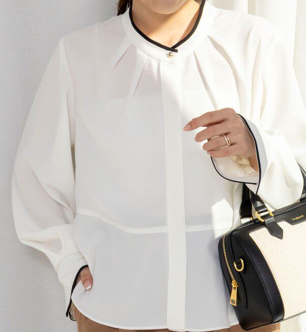 NOLLEY'S「《セットアップ対応》ウォッシャブルストレッチジョーゼットボウタイ風ペプラムブラウス」|シャツ・ブラウス|