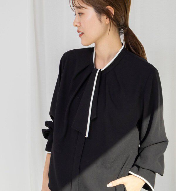 NOLLEY'S「《セットアップ対応》ウォッシャブルストレッチジョーゼットボウタイ風ペプラムブラウス」|シャツ・ブラウス|