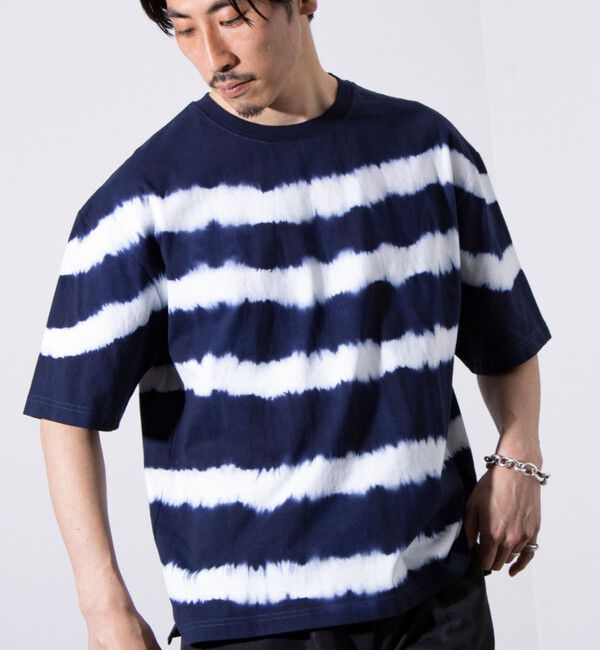 GLOSTER「【GLOSTER/グロスター】16/-綿天竺 タイダイ染め ボーダークルーネックTシャツ」|Tシャツ・カットソー|
