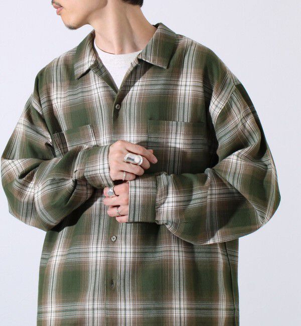 GLOSTER「【残暑にも快適なさらっとシャツ】ワッフルチェック ロングスリーブシャツ オンブレチェック」|シャツ・ブラウス|