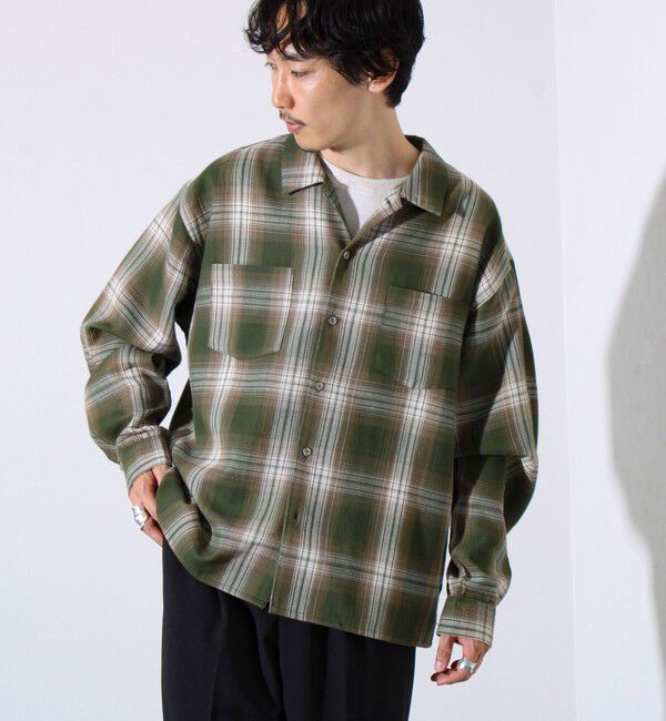 GLOSTER「【残暑にも快適なさらっとシャツ】ワッフルチェック ロングスリーブシャツ オンブレチェック」|シャツ・ブラウス|