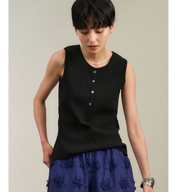 SALON adam et rope'「【WEB限定】プリマベールリブヘンリーネックノースリーブプルオーバー［UVケア・洗える］」|タンクトップ|