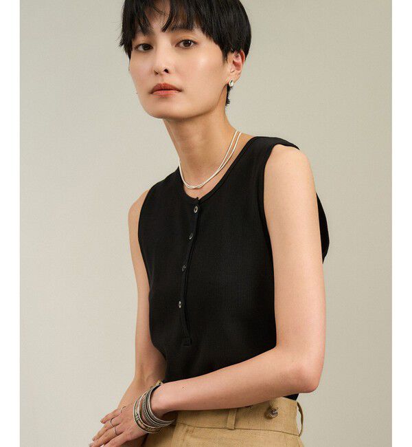 SALON adam et rope'「【WEB限定】プリマベールリブヘンリーネックノースリーブプルオーバー［UVケア・洗える］」|タンクトップ|