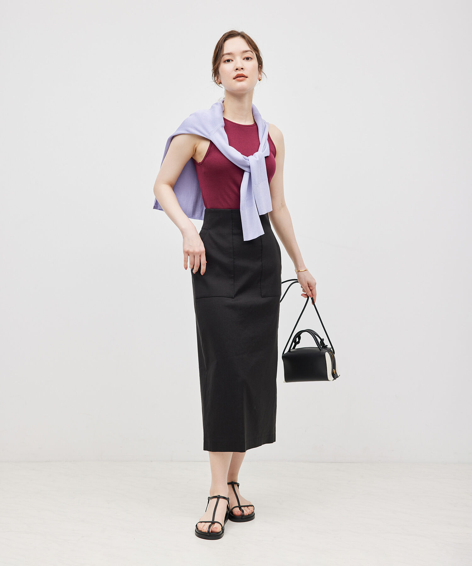 ROPE「リネンストレッチポケット付きタイトスカート/24SS【一部WEB限定】【雑誌掲載】【メディア掲載】」|スカート|