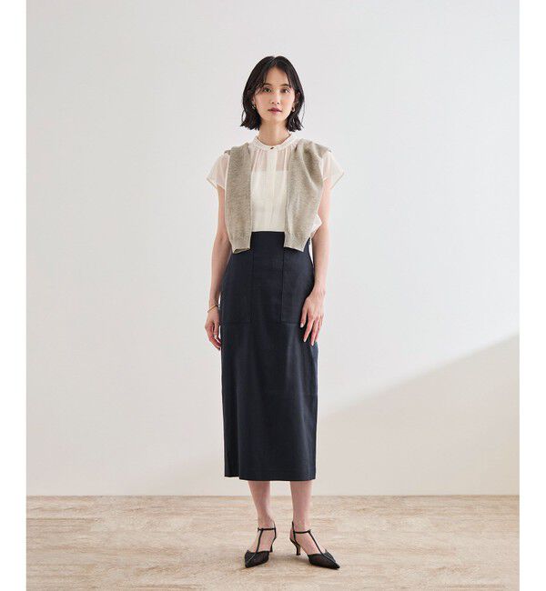 ROPE「【洗える】サテンリネン ポケット付きタイトスカート【34サイズ/J'aDoRe・店舗限定】/25SS」|スカート|