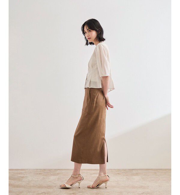 ROPE「【洗える】サテンリネン ポケット付きタイトスカート【34サイズ/J'aDoRe・店舗限定】/25SS」|スカート|