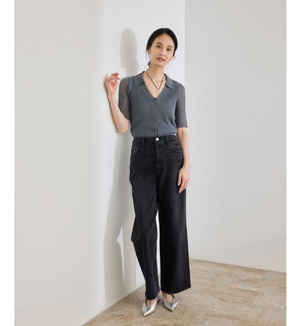 ROPE「【洗える】【WEB・一部店舗限定】シアーリブＶネックポロニット」|ニット・セーター|