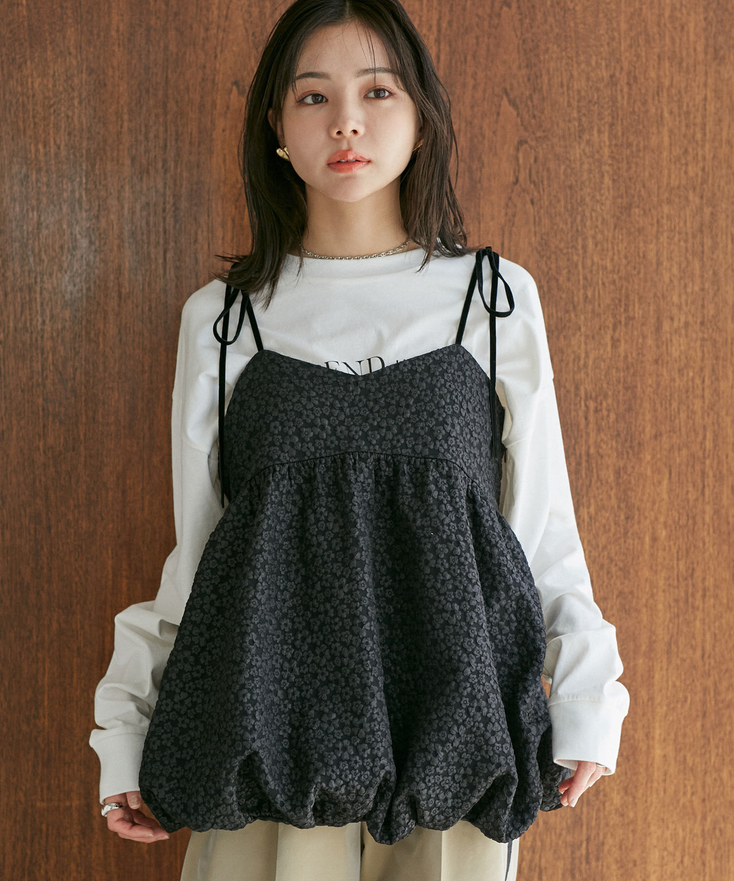 VIS「ジャガードバルーンリボンキャミソール」|キャミソール|