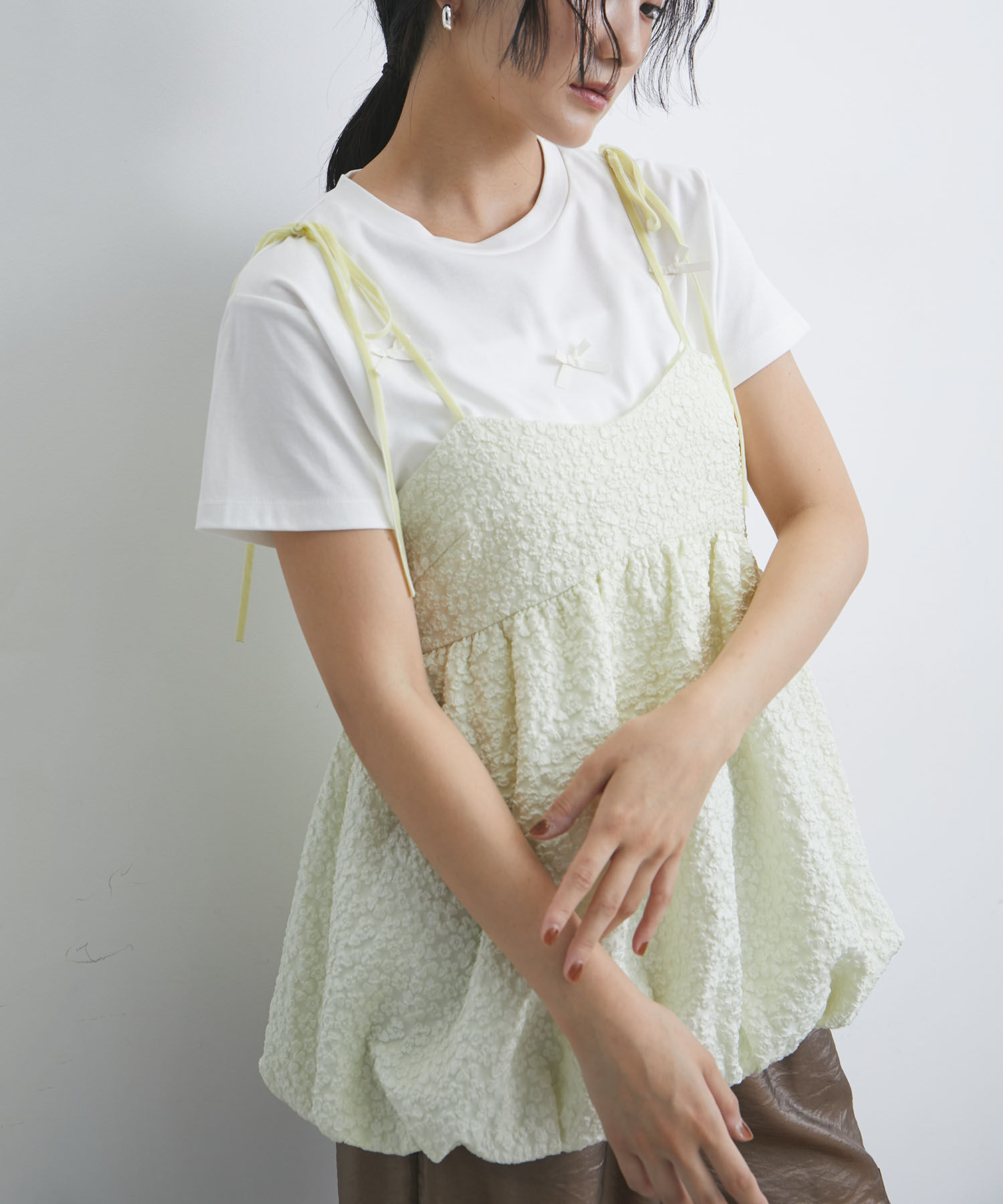 VIS「ジャガードバルーンリボンキャミソール」|キャミソール|