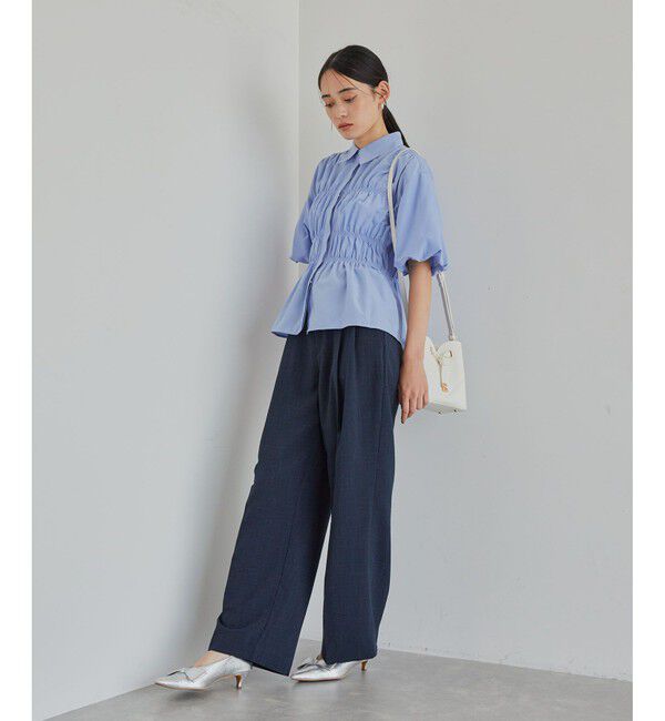 VIS「【美easy】リネンライクワンタックワイドスラックスパンツ【接触冷感/洗える】」|スラックス|