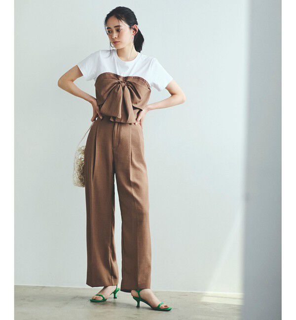 VIS「【美easy】リネンライクワンタックワイドスラックスパンツ【接触冷感/洗える】」|スラックス|