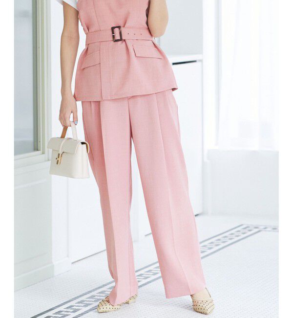 VIS「【美easy】リネンライクワンタックワイドスラックスパンツ【接触冷感/洗える】」|スラックス|ピンク(63)