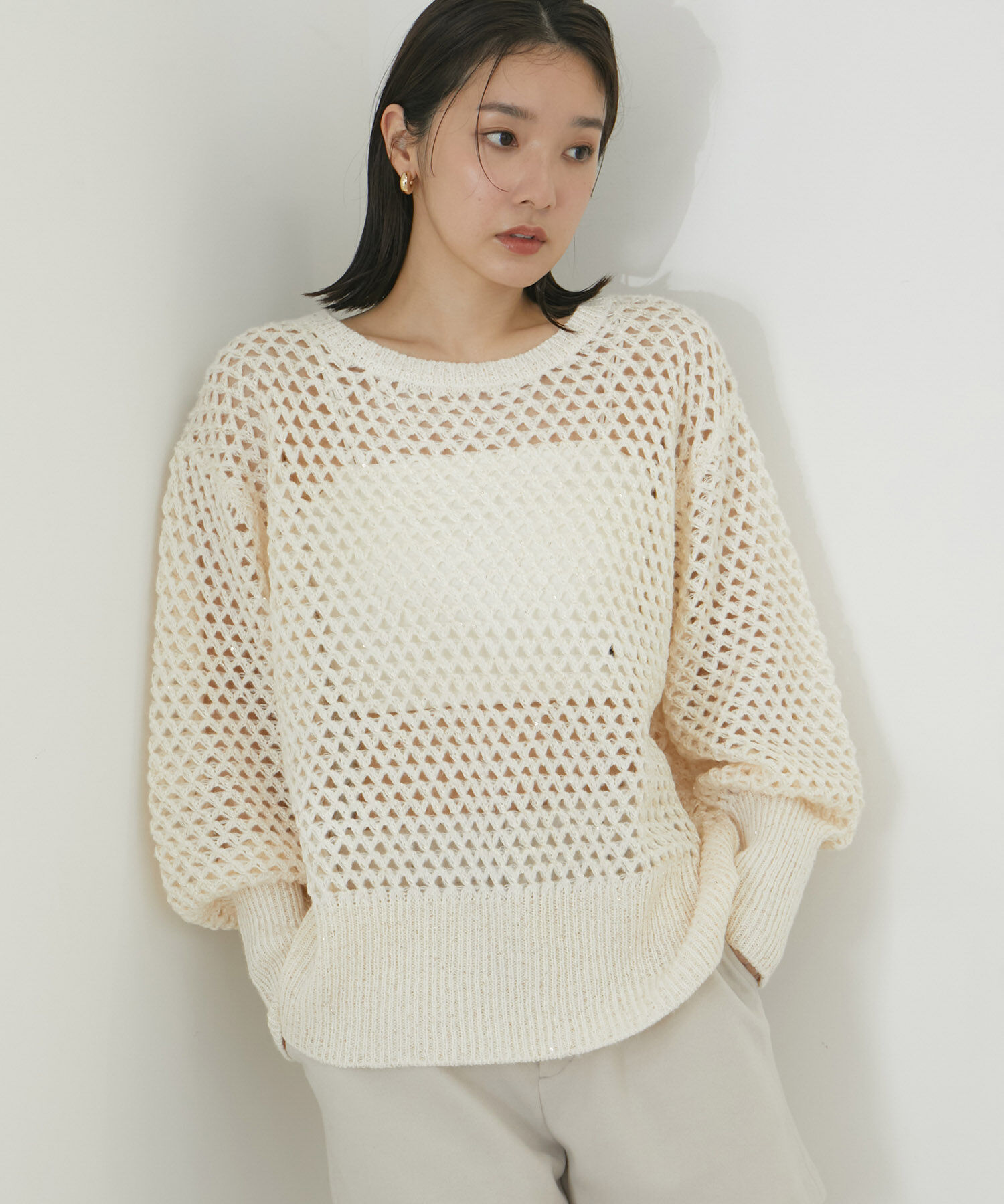 VIS「モヘアライクメッシュスパンコールニットプルオーバー」|ニット・セーター|